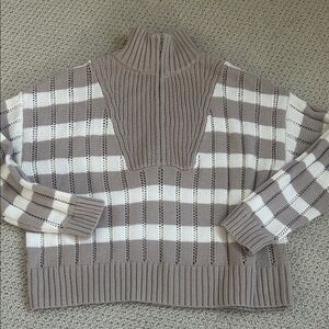 a new day Taupe and White 3/4 zip Sweater